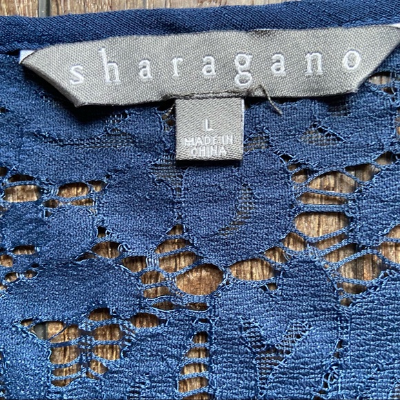Sharagano Navy Blue Lace Detail Three Quarter Sleeve Dress Size L - Picture 5 of 9